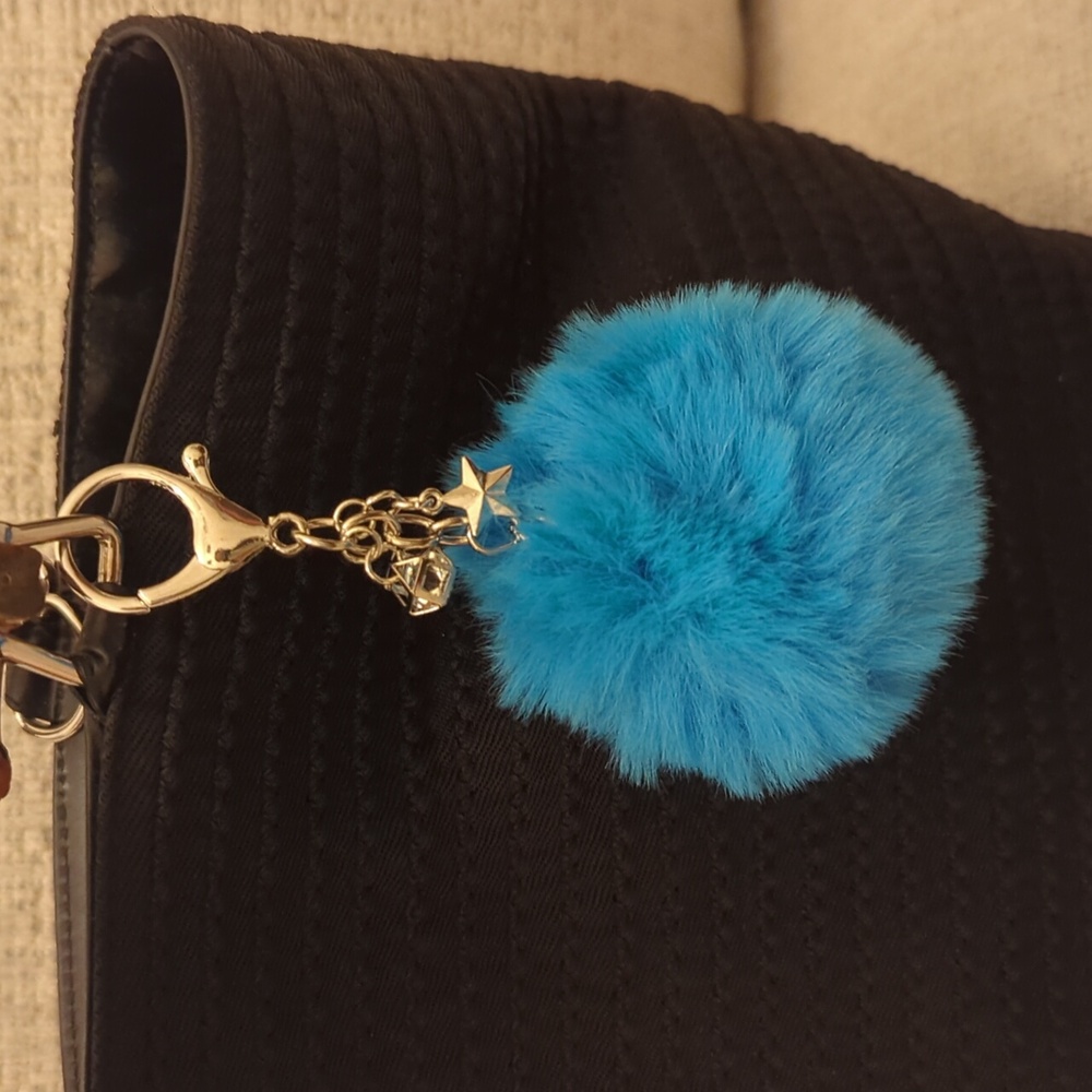 Neon Blue, Gem, Star  Silver Keychain